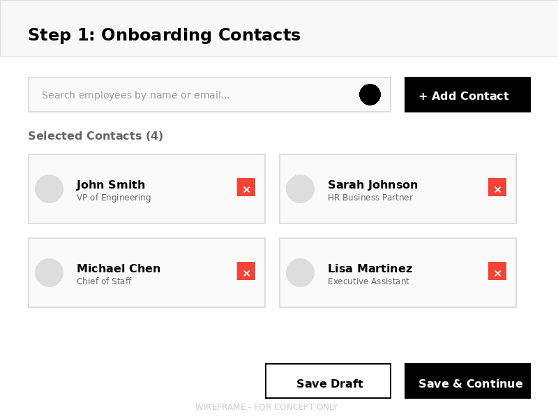 Wireframe: Onboarding Contacts